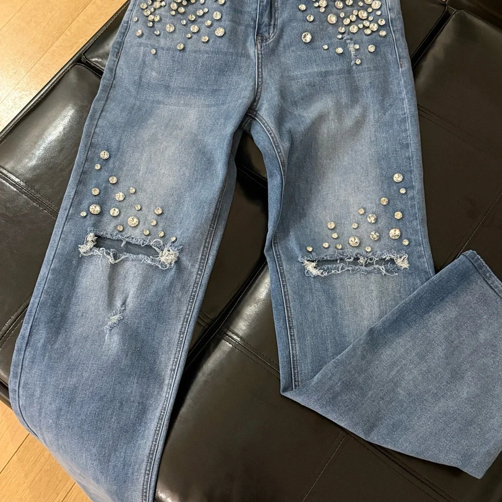Hot & Delicious Embellished Blue Denim Jeans - Picture 2 of 7